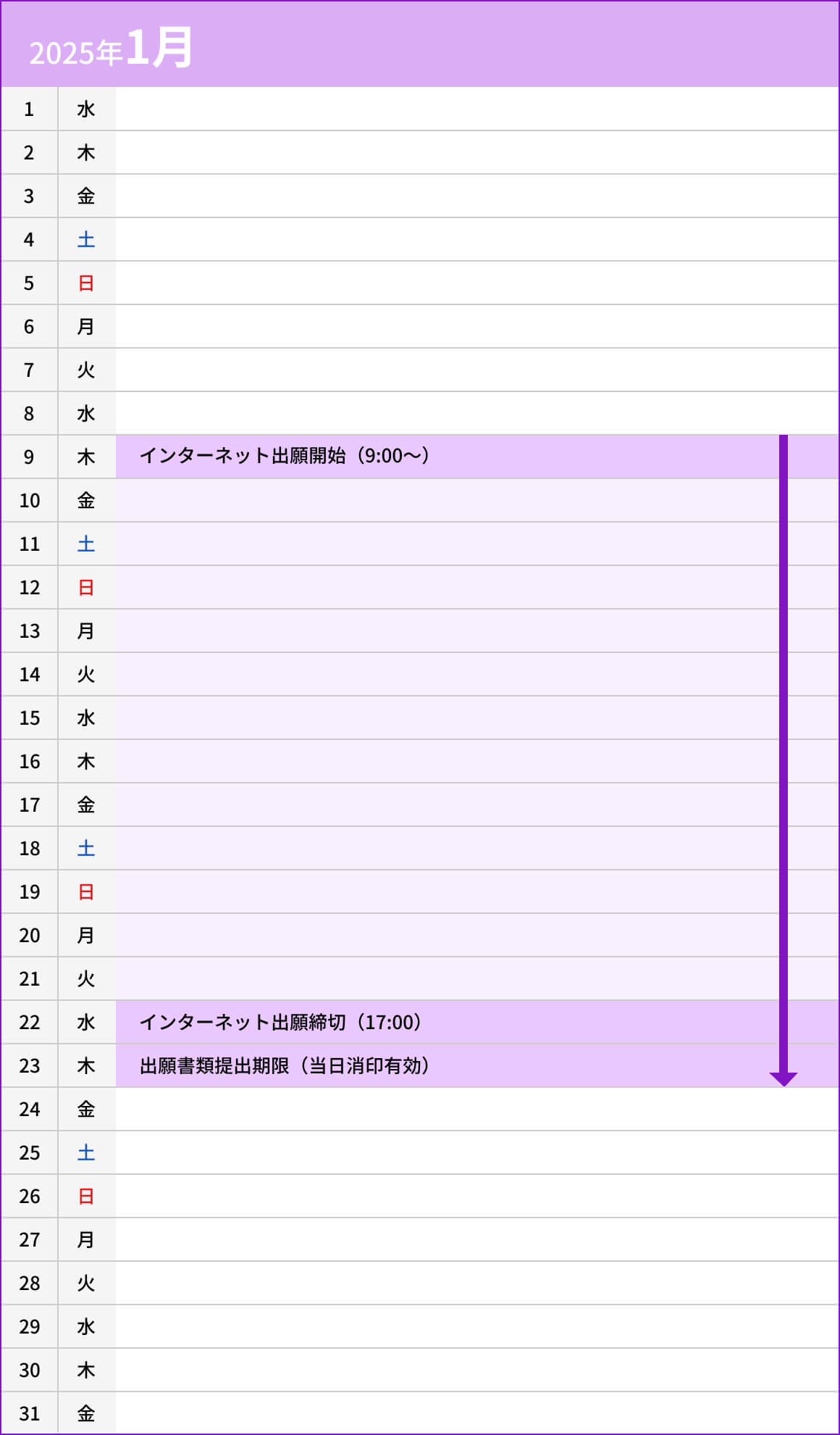 大学入試共通テスト利用選抜試験【A日程】01月カレンダー